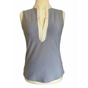 Fairway & Greene Sleeveless Tank, NWT, Navy Pinstripes, 1/4 Zip, Womens Medium
